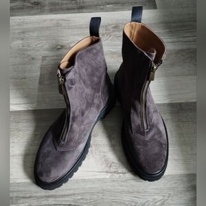 Calce Suede Ankle Boots with Rugged Sole and Front Zip